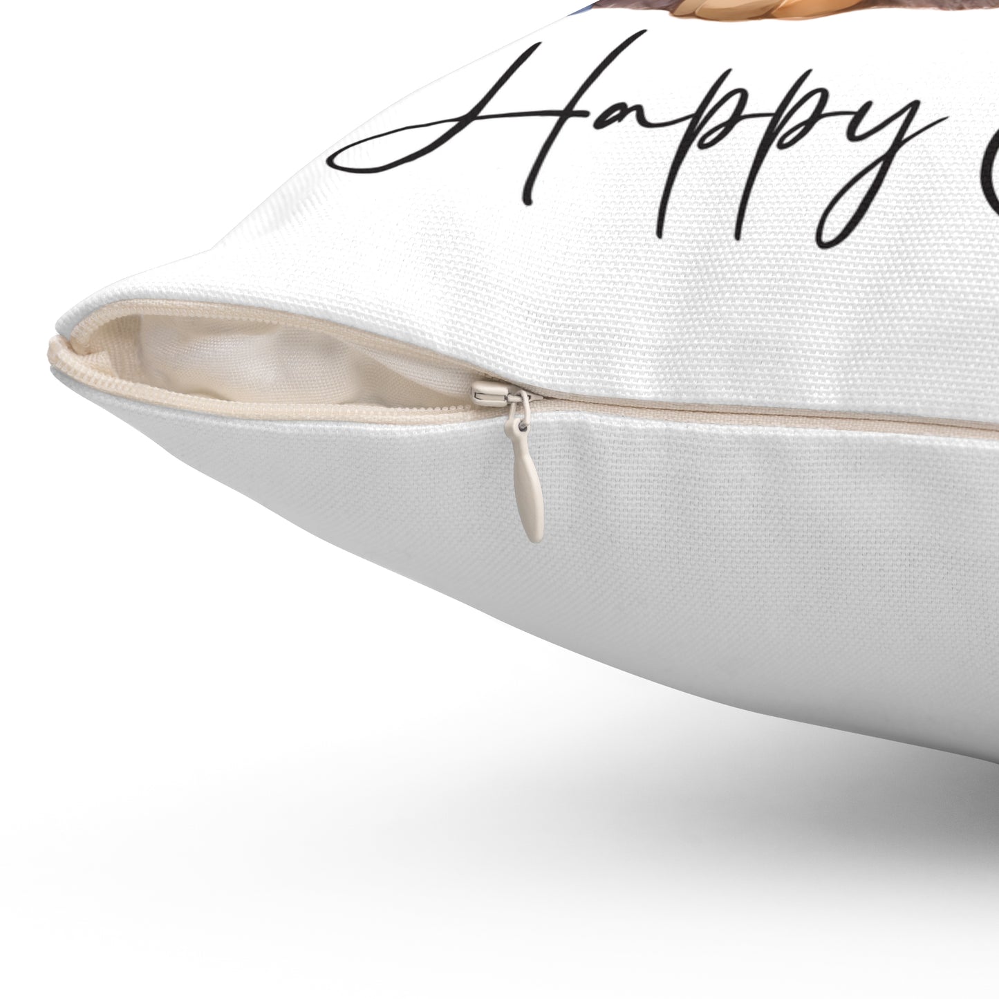 Happy Easter Bunny Pillow - Decorative Spun Polyester Square Cushion for Spring Decor