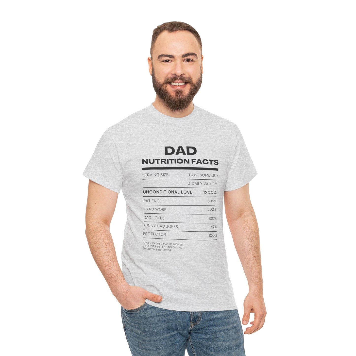 Dad Nutrition Facts T-Shirt | Funny Gift for Dads | Unisex Heavy Cotton Tee for Father's Day, Birthdays, Family Gatherings, Casual Wear