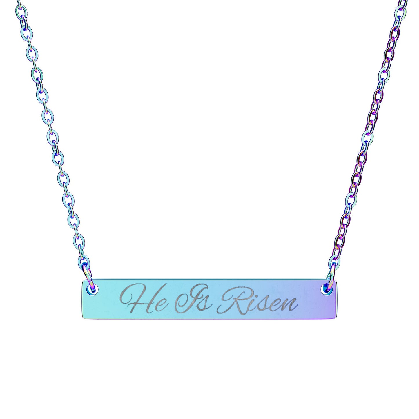 He Is Risen Necklace Horizontal Bar Necklace | Easter Engraved