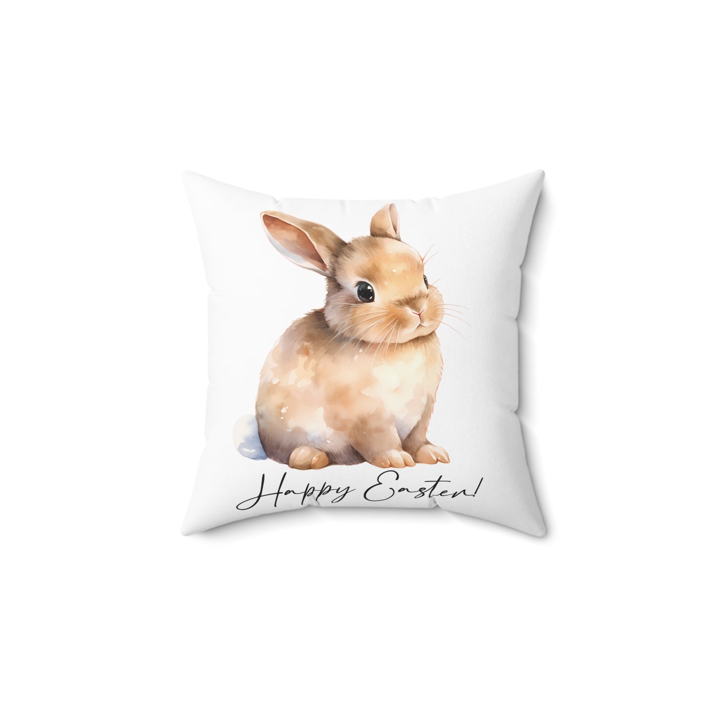 Happy Easter Bunny Pillow - Decorative Spun Polyester Square Cushion for Spring Decor