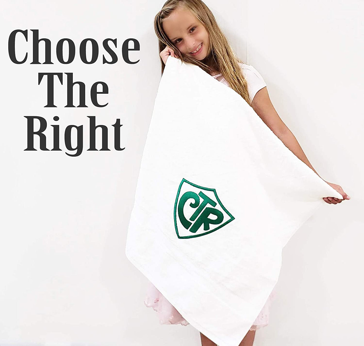 CTR Towel - Baptism Gift for Boys and Girls and Babies too! CTR Embroidered Soft Large White Towel