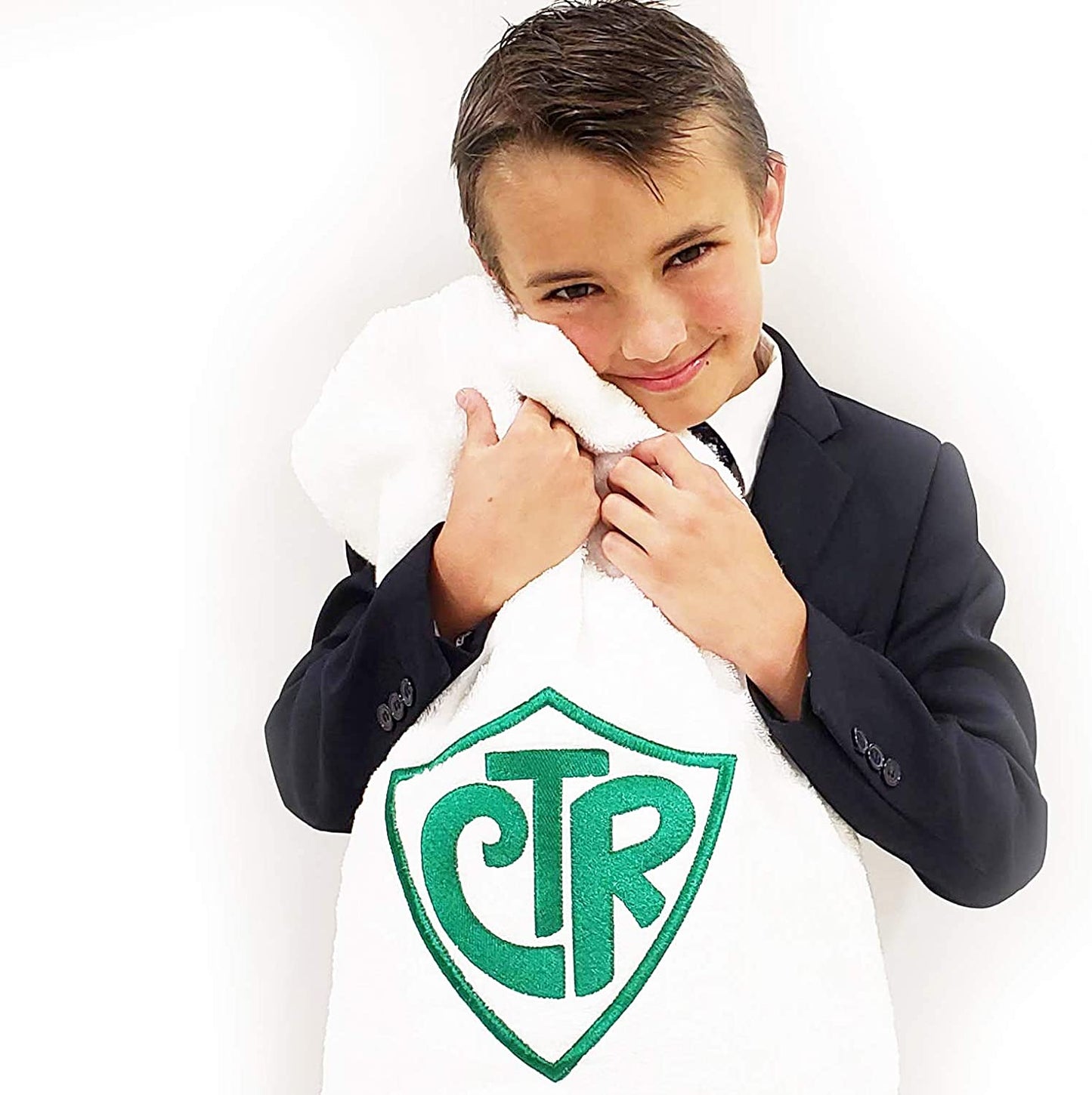 CTR Towel - Baptism Gift for Boys and Girls and Babies too! CTR Embroidered Soft Large White Towel