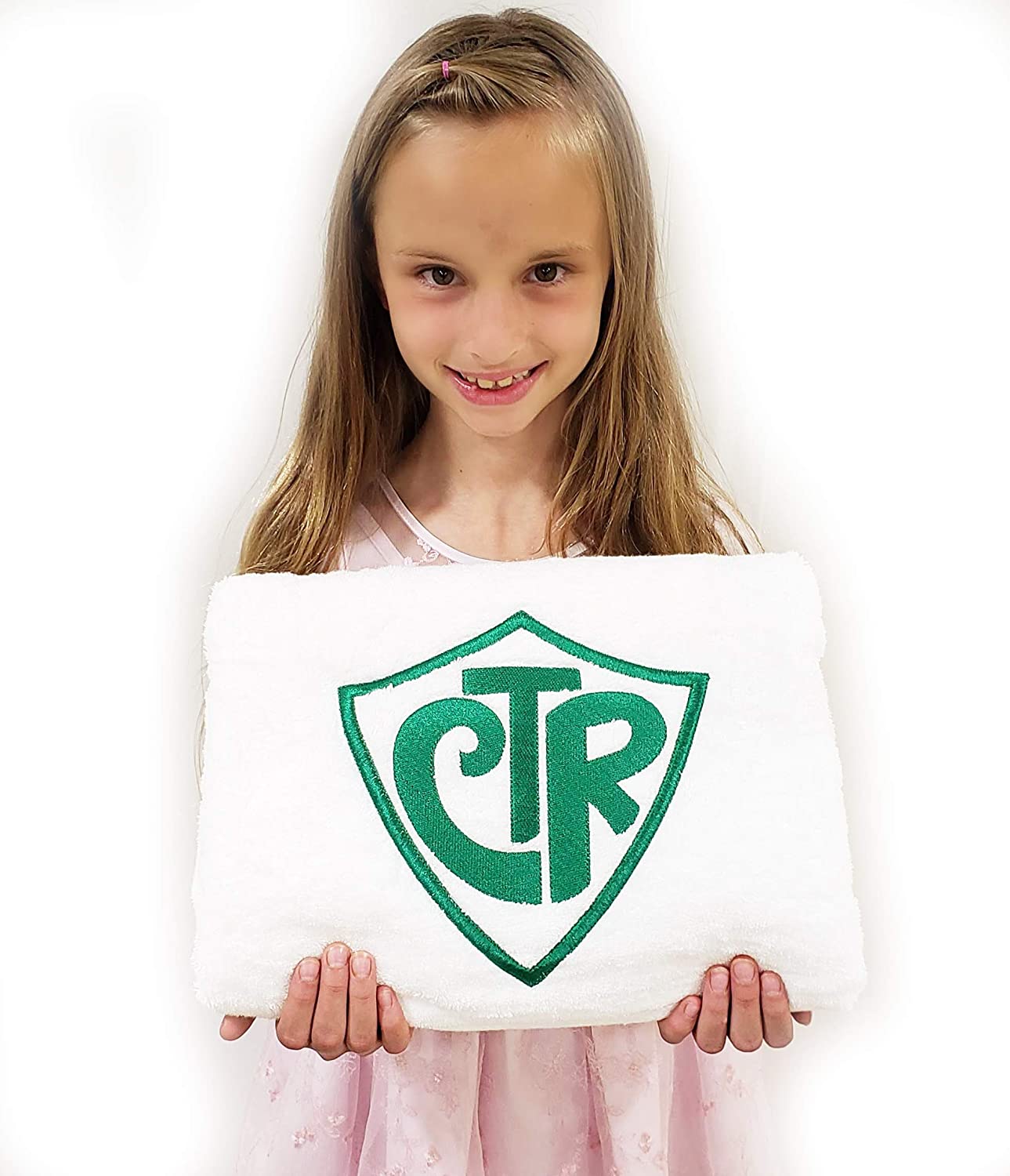 CTR Towel - Baptism Gift for Boys and Girls and Babies too! CTR Embroidered Soft Large White Towel