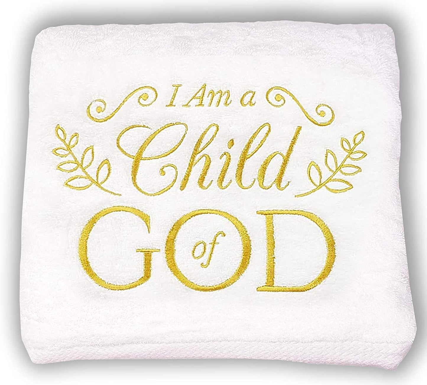 I Am A Child of God Embroidered Soft Large White Towel - Baptism Gift