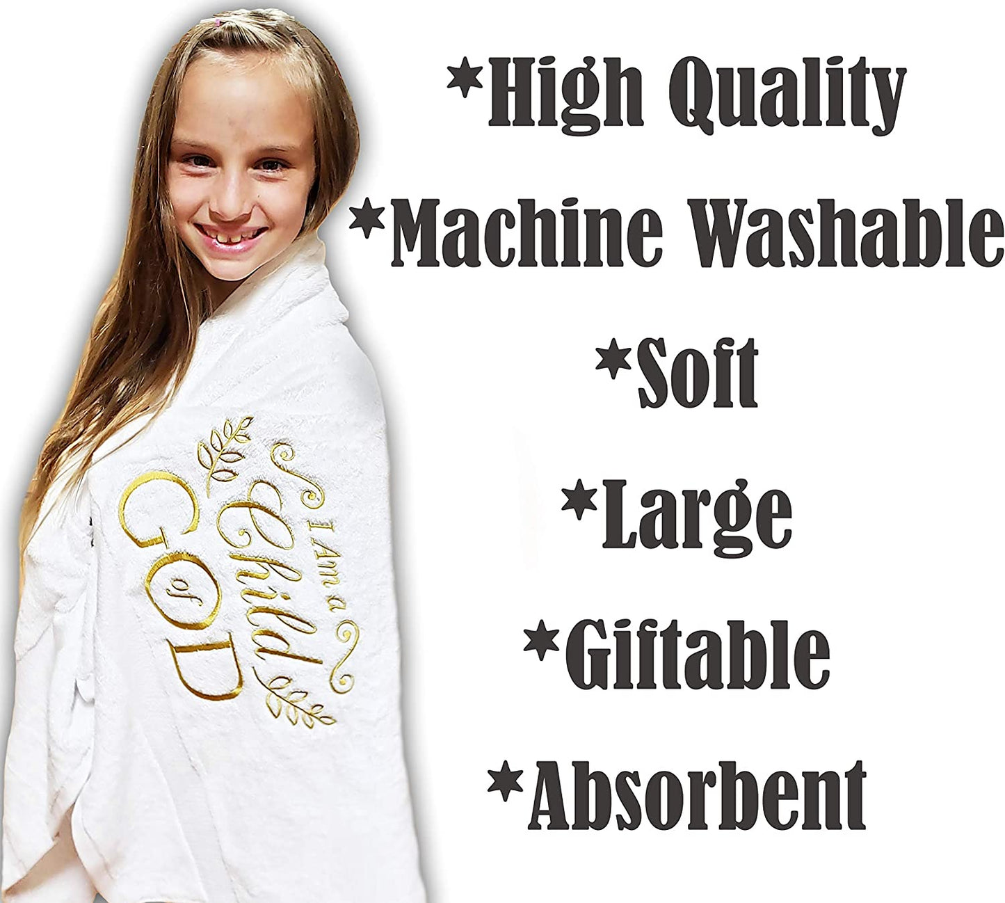 I Am A Child of God Embroidered Soft Large White Towel - Baptism Gift