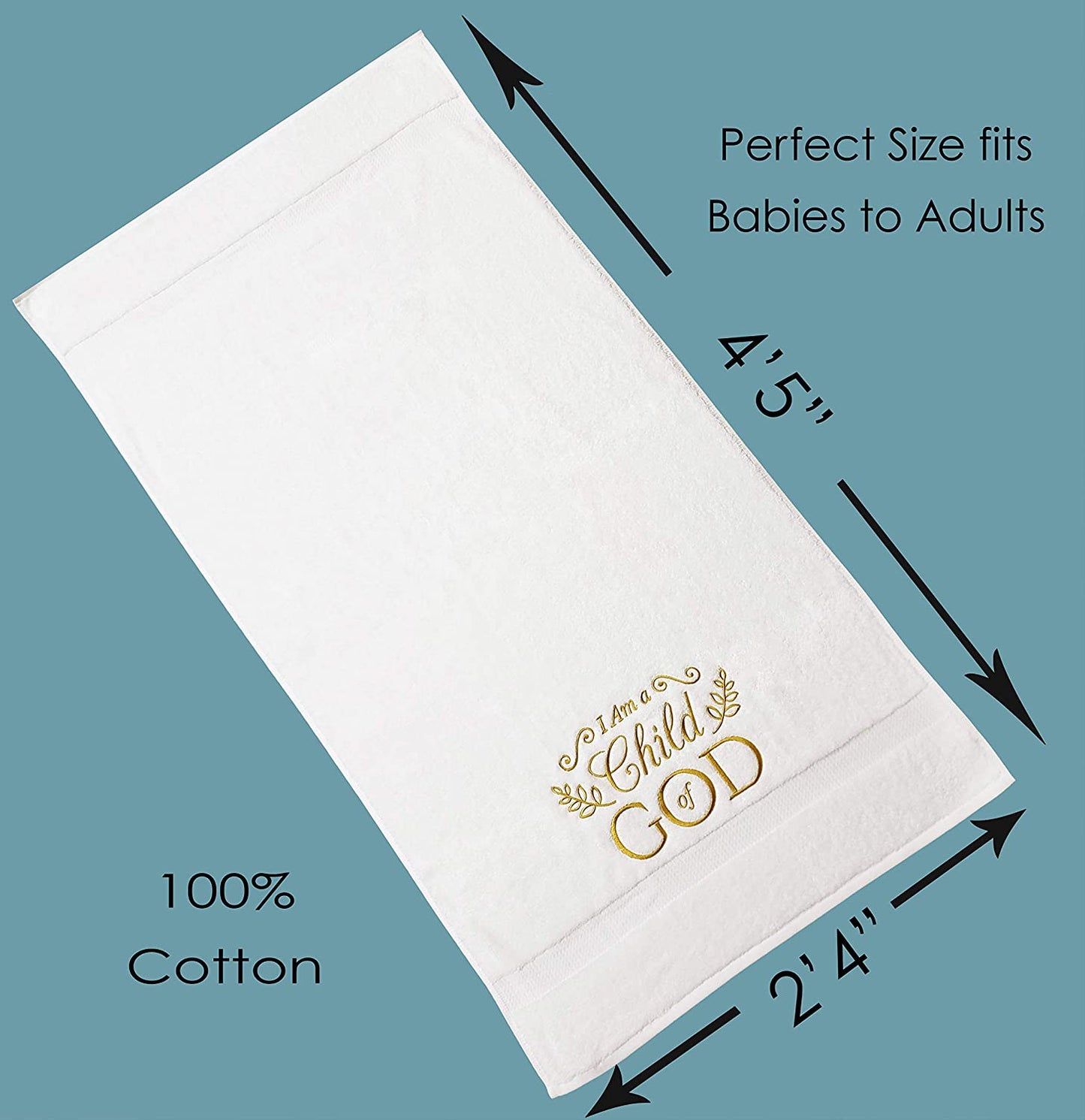 I Am A Child of God Embroidered Soft Large White Towel - Baptism Gift