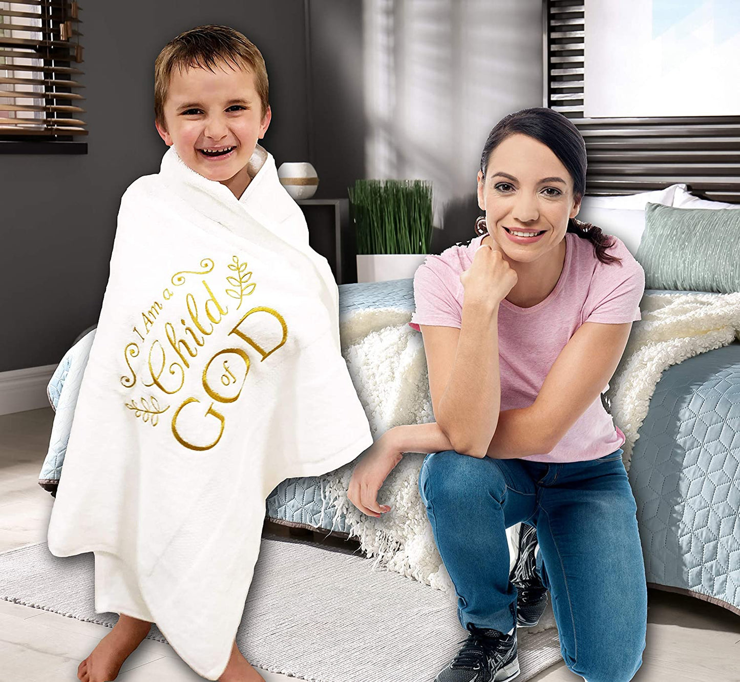 I Am A Child of God Embroidered Soft Large White Towel - Baptism Gift