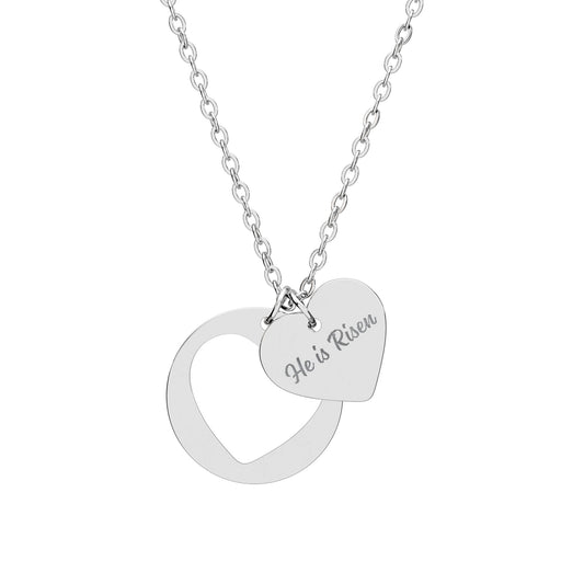 He Is Risen Heart Cutout Necklace | Easter Engraved Pendant