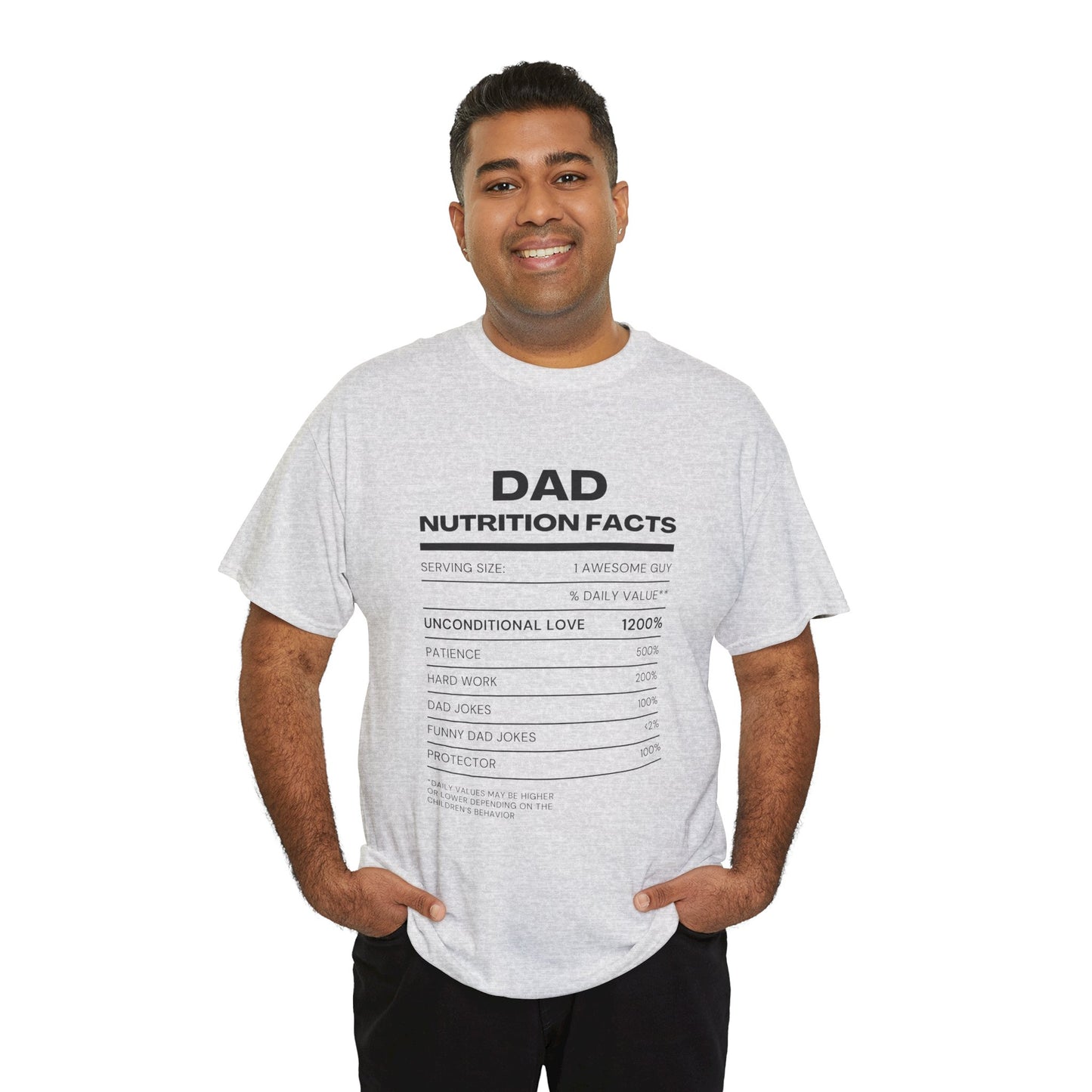 Dad Nutrition Facts T-Shirt | Funny Gift for Dads | Unisex Heavy Cotton Tee for Father's Day, Birthdays, Family Gatherings, Casual Wear