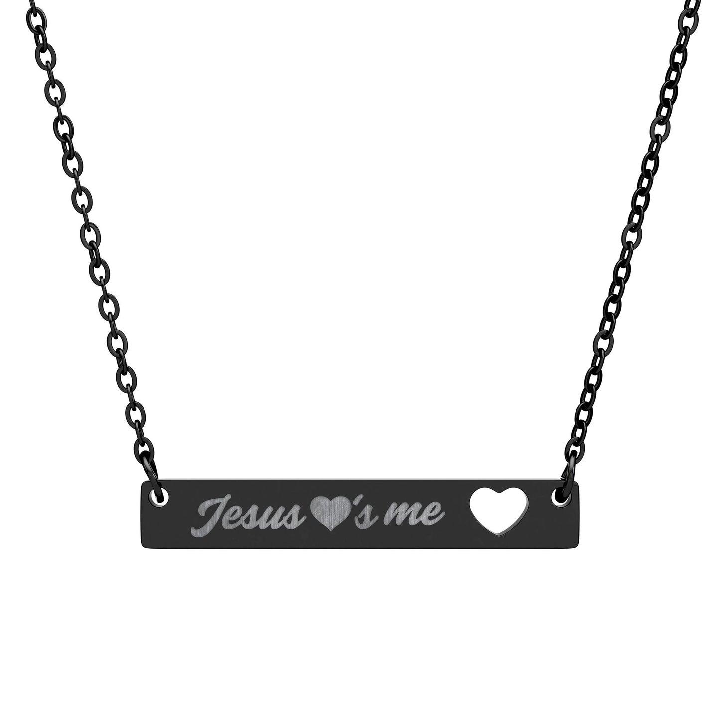 Jesus Loves Me Cutout Heart Bar Necklace | Engraved Necklace