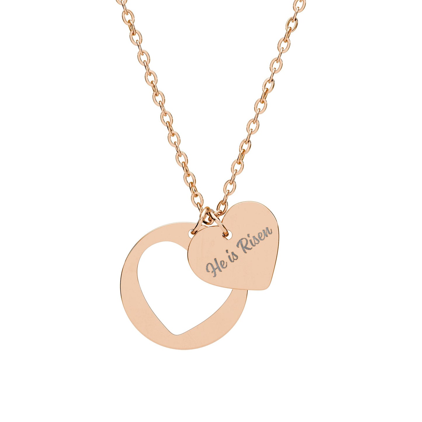 He Is Risen Heart Cutout Necklace | Easter Engraved Pendant