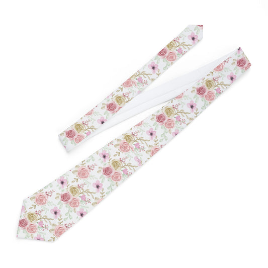 Pink Floral Pattern Necktie | Cherry Blossom Slim Tie