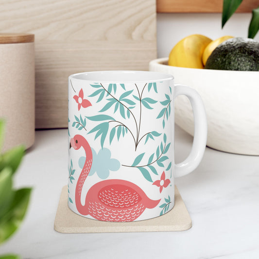 Tropical Flamingo Ceramic Mug - Colorful Drinkware for Summer Vibes, Gift for Beach Lovers, Home or Office Decor, Summer Parties