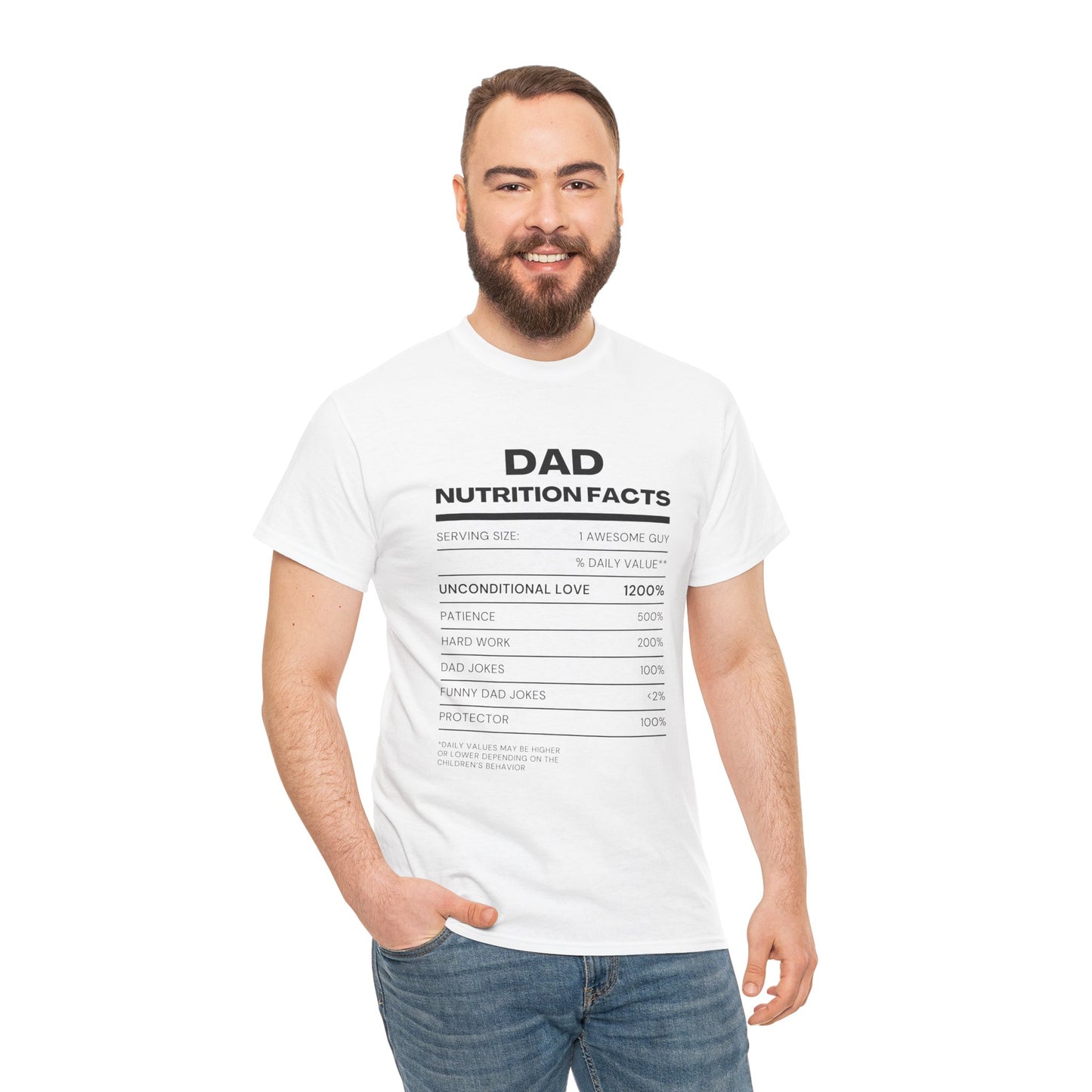 Dad Nutrition Facts T-Shirt | Funny Gift for Dads | Unisex Heavy Cotton Tee for Father's Day, Birthdays, Family Gatherings, Casual Wear