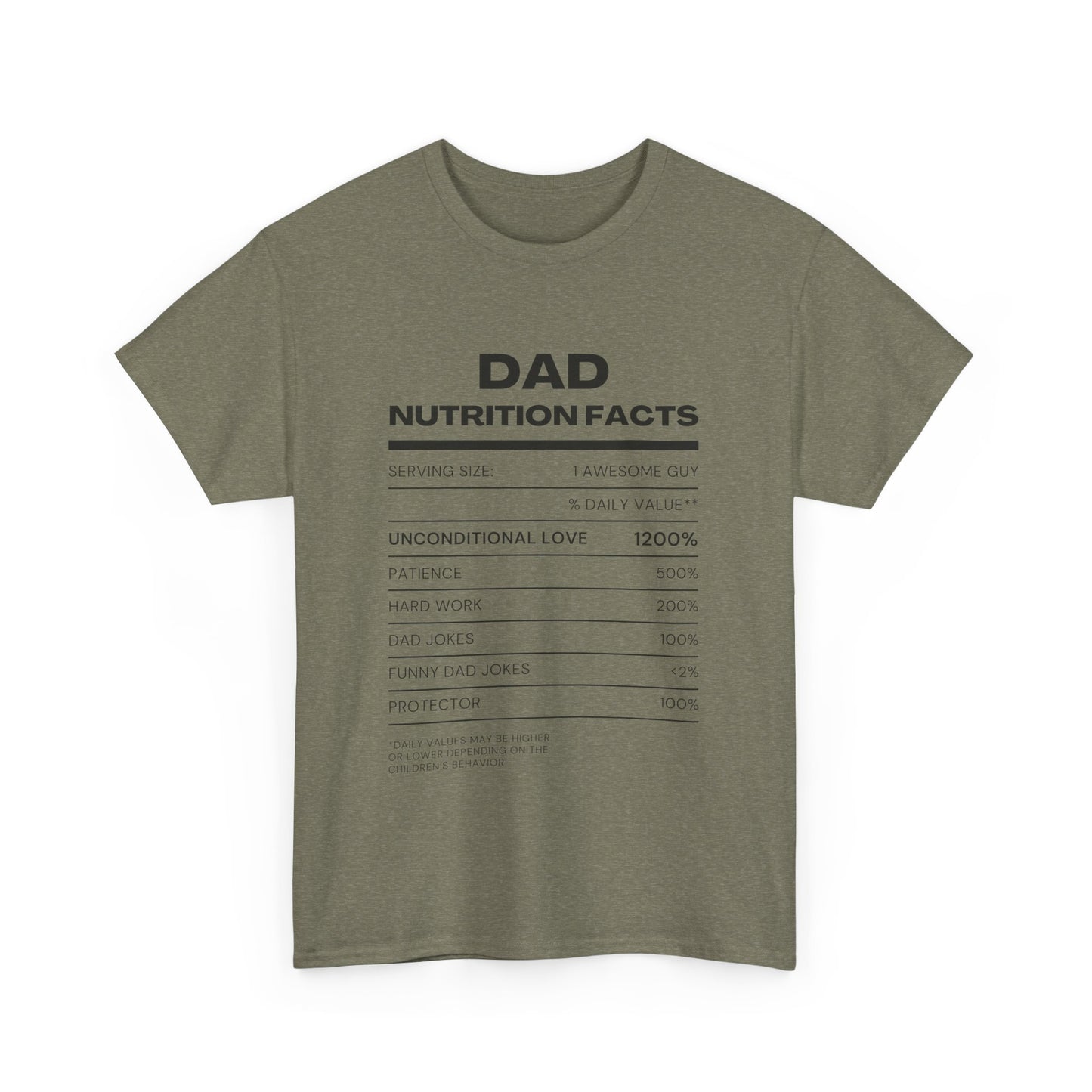 Dad Nutrition Facts T-Shirt | Funny Gift for Dads | Unisex Heavy Cotton Tee for Father's Day, Birthdays, Family Gatherings, Casual Wear