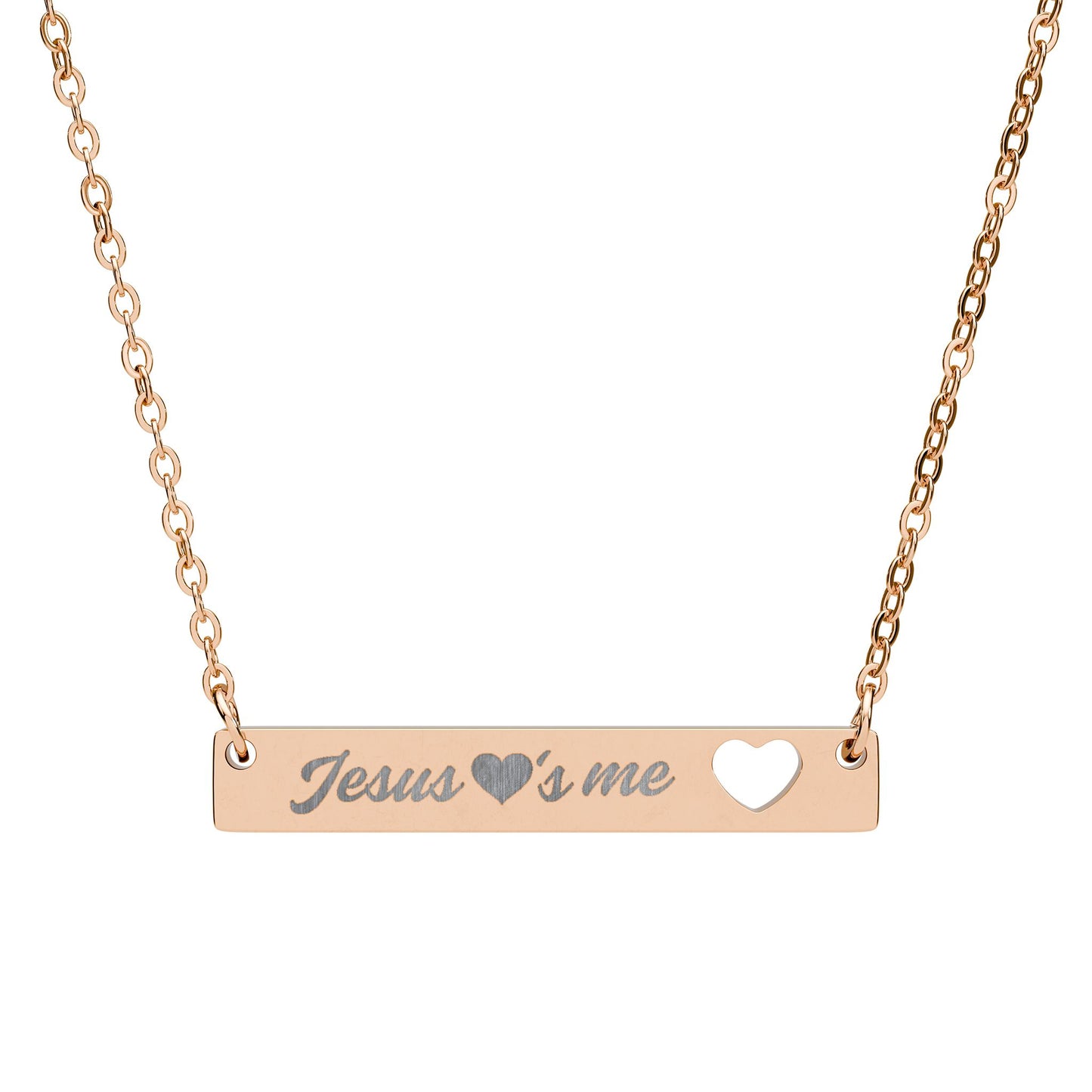 Jesus Loves Me Cutout Heart Bar Necklace | Engraved Necklace