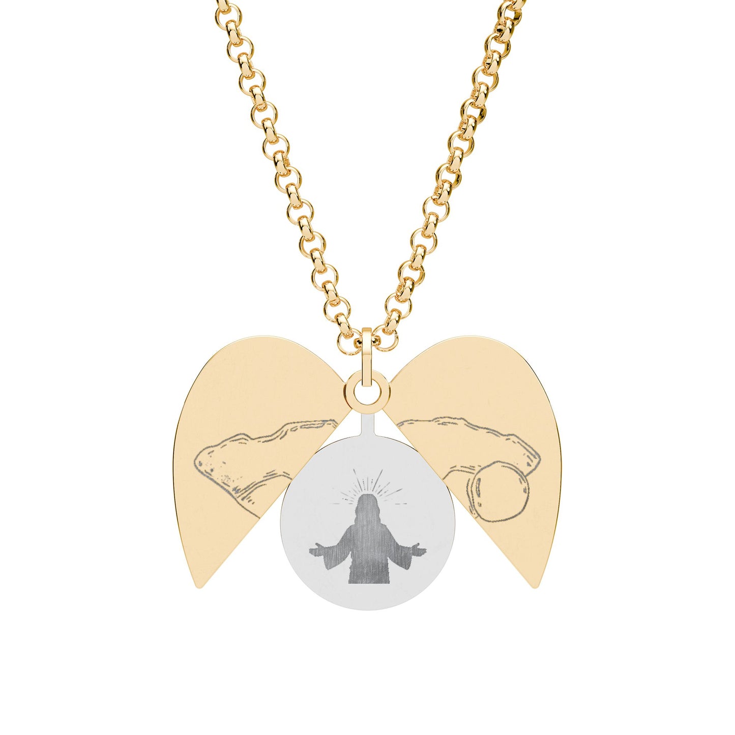 Resurrected Tomb Jesus Heart Necklace | Engraved Easter Pendant