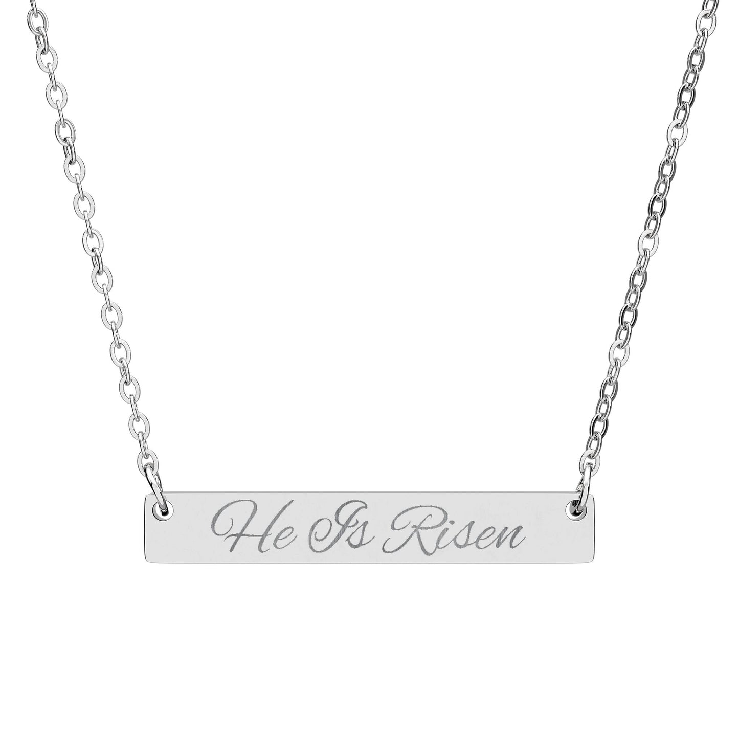 He Is Risen Necklace Horizontal Bar Necklace | Easter Engraved
